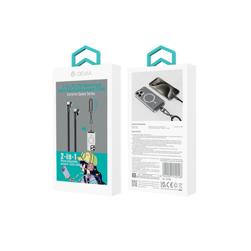 Cordino tracolla porta telefono con cavo ricarica veloce 60W | Tipo-C o Lightning | Lunghezza 1,6m