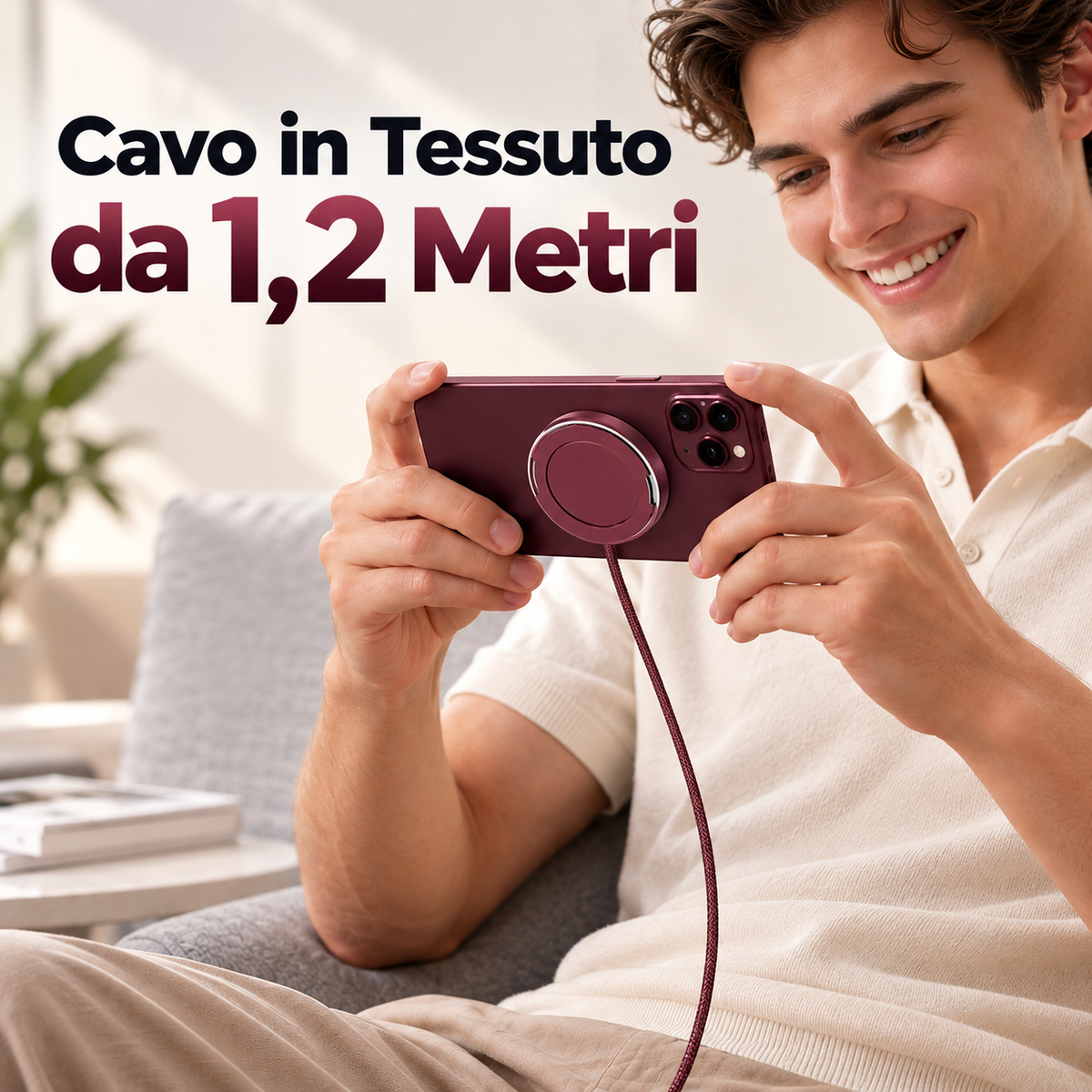 Caricatore Wireless Magnetico Qi2 25W, Ricarica Rapida, Supporto Pieghevole con Anello, Design Ultrasottile 7 mm, Cavo USB-C -Qi2-25W