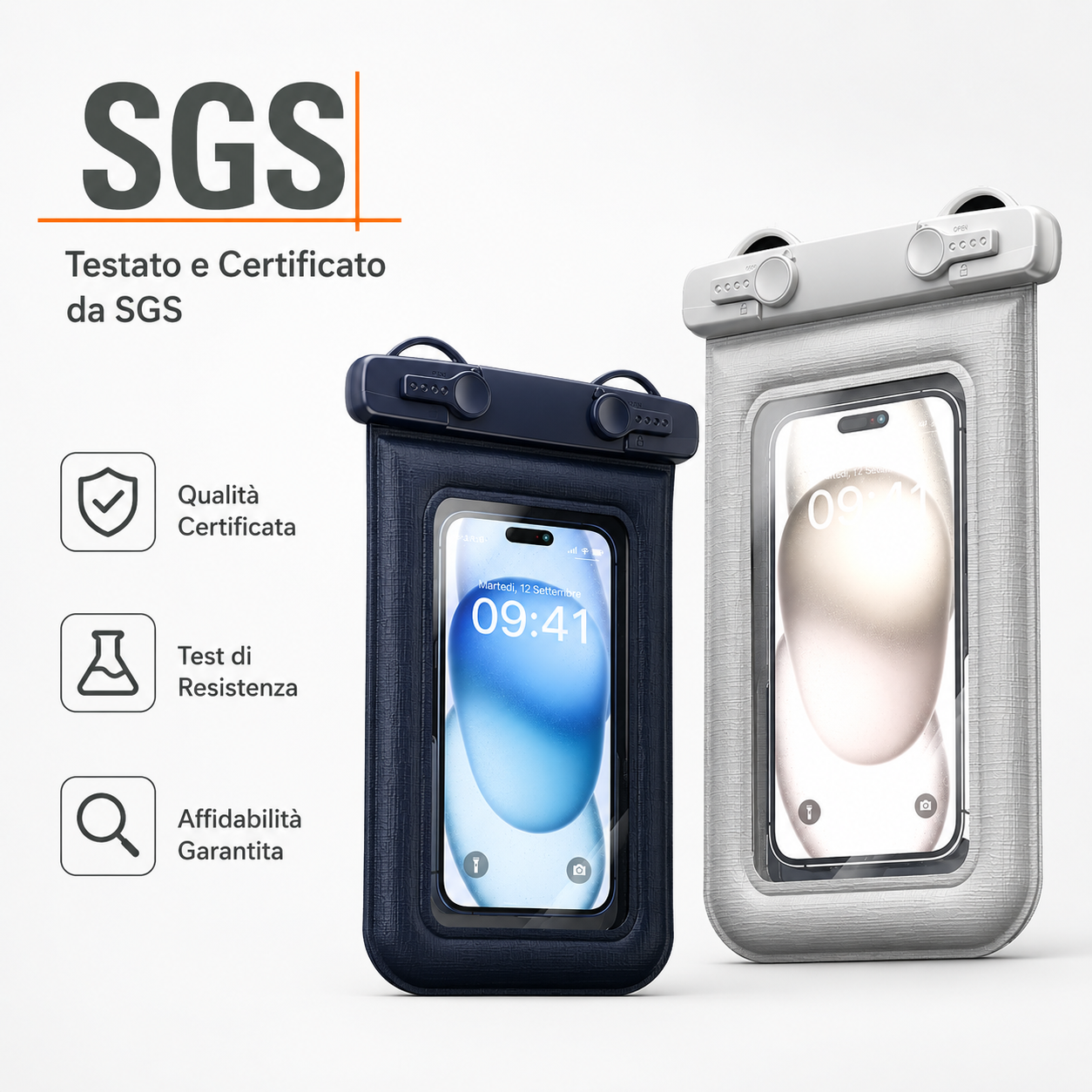 Custodia Galleggiante Impermeabile IPX8 per Smartphone con Chiusura Brevettata, Certificazione SGS, Touch Screen, Tracolla Regolabile e Colori Multipli – Compatibile fino a 7,2 Pollici-J010-2