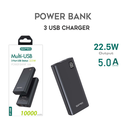 Power Bank 10.000 mAh – ricarica veloce 22.5W (5V/9V/12V) - 2 USB-A – Display a led - Design elegante e mini - SP-108