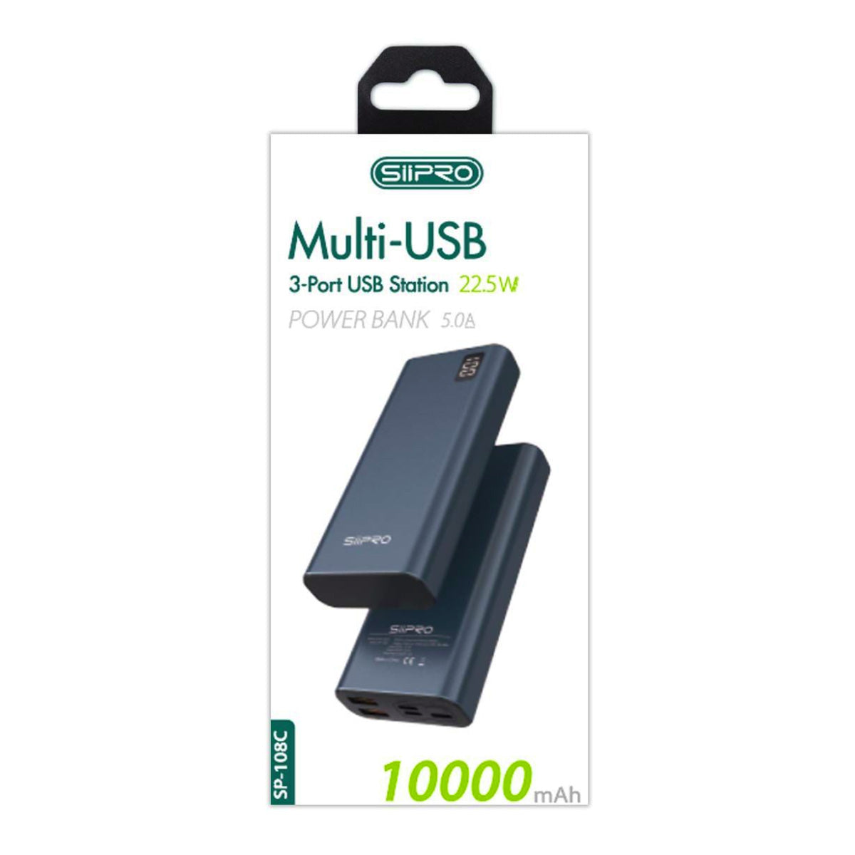 Power Bank 10.000 mAh – ricarica veloce 22.5W (5V/9V/12V) - 2 USB-A – Display a led - Design elegante e mini - SP-108