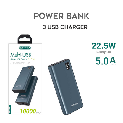Power Bank 10.000 mAh – ricarica veloce 22.5W (5V/9V/12V) - 2 USB-A – Display a led - Design elegante e mini - SP-108