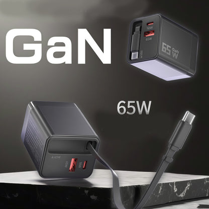 Caricatore GaN 40W/65W con Cavo Retrattile 80cm – Doppia Porta USB-A + USB-C – Ricarica Veloce Compatta | Mod. ZCD