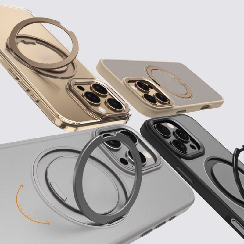 Cover con Supporto Rotante a 360°, Trasparente Effetto Fumé – Bordi Colorati, Compatibile MagSafe - CS05