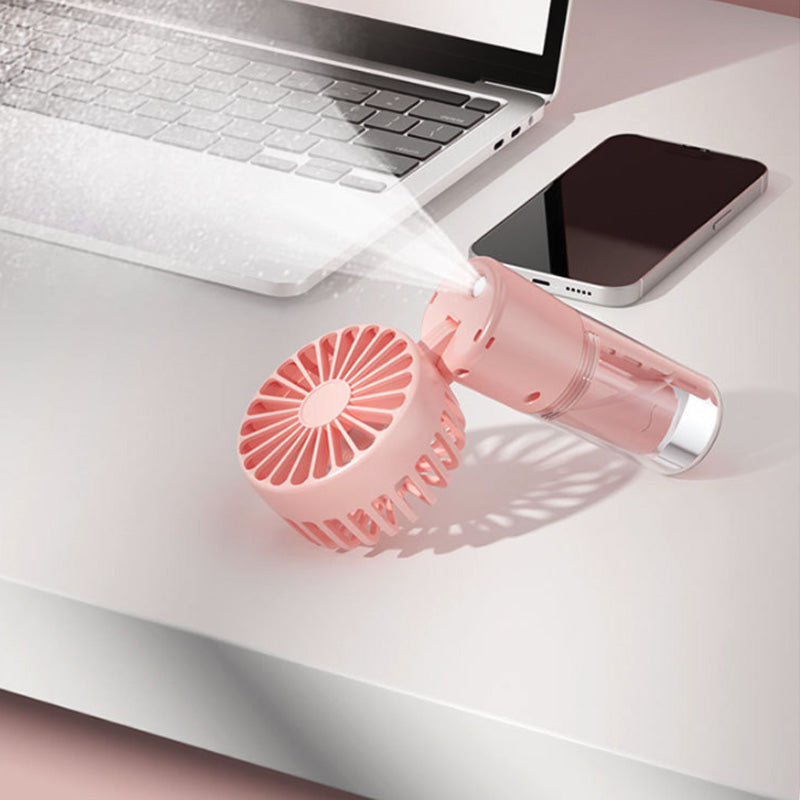 Mini Ventilatore Portatile con Nebulizzatore – 3 in 1: Da Tavolo, Manuale o da Collo | Ideale per Viaggi e Attività all’Aperto- F2