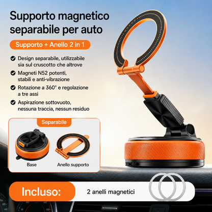 Supporto Magnetico 2 in 1 con Anello MagSafe | Rotazione 360° | Ventosa Ultra Forte Multiuso per Auto, Casa e Uso Quotidiano - A20