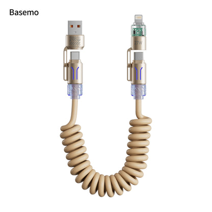 Cavo Ricarica Rapida 4 in 1 fino a 240W con Profumazione Integrata, Spirale Estensibile per Auto, Compatibile con CarPlay e Trasferimento Dati, USB-A/USB-C a Type-C/Lightning – BS240W