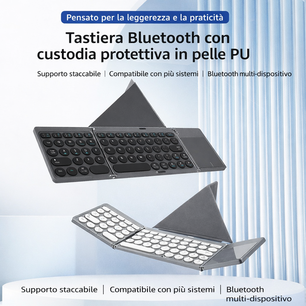 Tastiera Bluetooth Pieghevole a Tre Ante con Touchpad Integrato |compatibile con smartphone tablet e laptop - B033