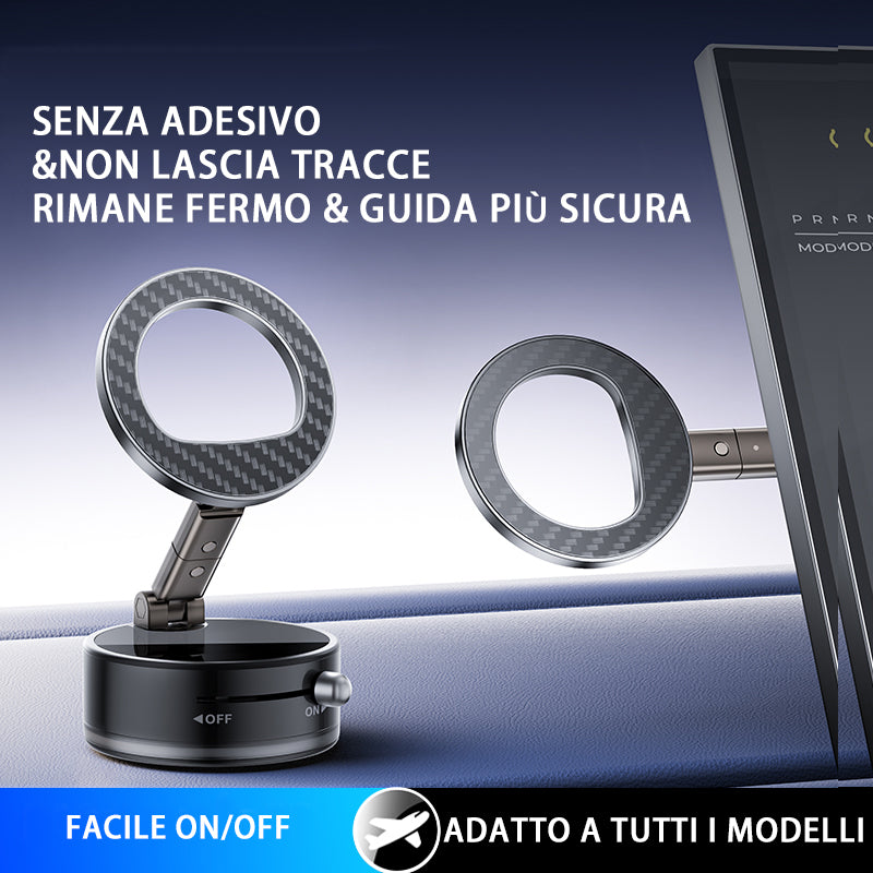 Supporto magnetico auto ultra potente | Ventosa a vuoto | Rotazione 360° | Design pieghevole fibra di carbonio -A7 PRO