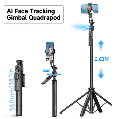 Selfie Stick AI con Tracciamento Facciale, Treppiede Telescopico e Stabile con Telecomando Bluetooth, Rotazione 360°, Compatibile con iPhone e Android - C17