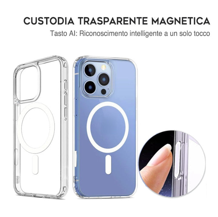 Custodia Trasparente Magnetica con Tasto AI Laterale per iPhone 16 / 16 Plus / 16 Pro / 16 Pro Max –  CS03
