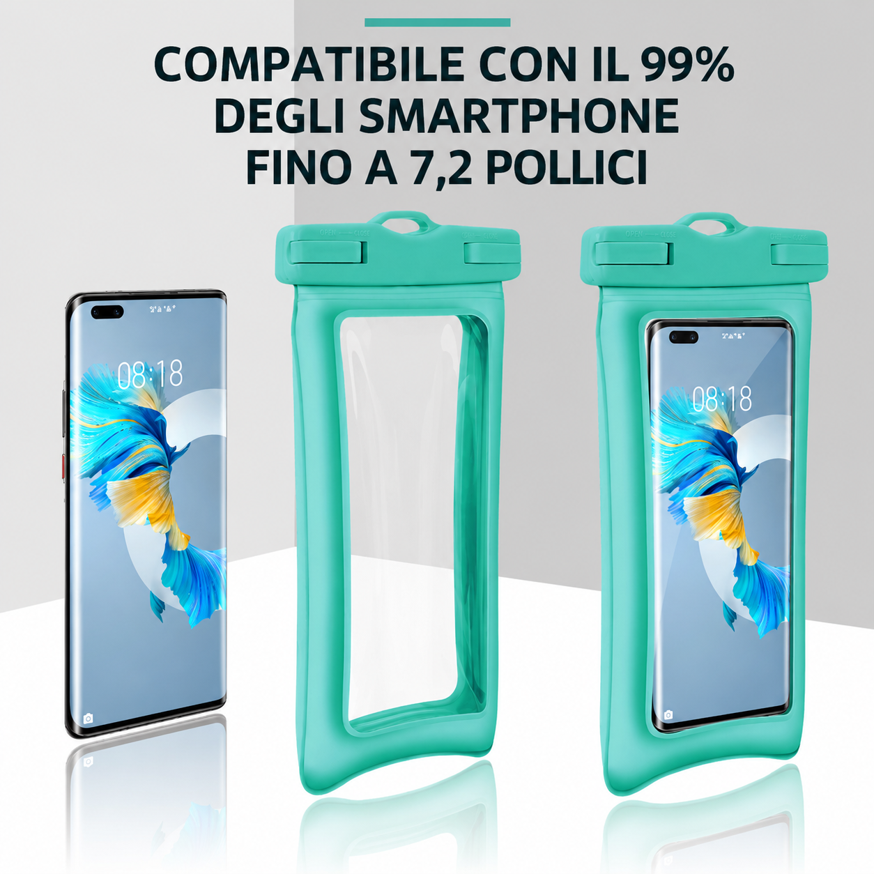 Custodia Impermeabile Galleggiante per Smartphone con Doppio Airbag, IPX8 fino a 30 Metri, Compatibile fino a 7,2 Pollici, TPU Touch ad Alta Sensibilità, per Nuoto, Immersioni e Terme, con Cordino Girevole-J009-2