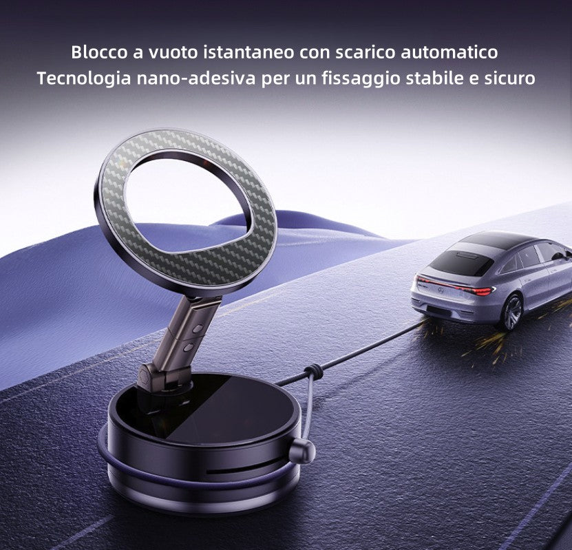 Supporto magnetico auto ultra potente | Ventosa a vuoto | Rotazione 360° | Design pieghevole fibra di carbonio -A7 PRO