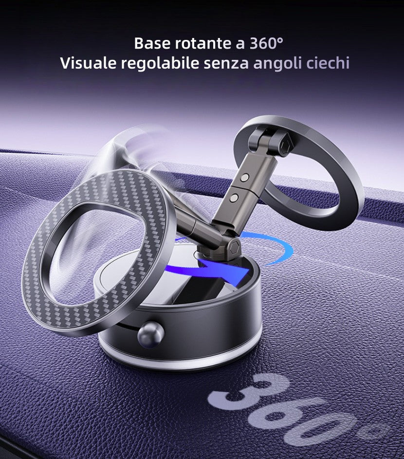 Supporto magnetico auto ultra potente | Ventosa a vuoto | Rotazione 360° | Design pieghevole fibra di carbonio -A7 PRO