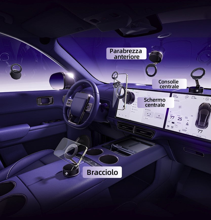 Supporto magnetico auto ultra potente | Ventosa a vuoto | Rotazione 360° | Design pieghevole fibra di carbonio -A7 PRO