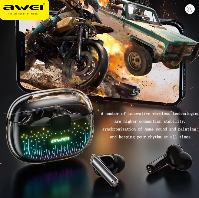 Awei T52 Pro – Auricolari Wireless Bluetooth 5.3 🎶 | Gaming Mode 🎮 | HiFi Bass 🔊 | Impermeabili Sport IPX6 💦 | Custodia LED 300mAh ⚡