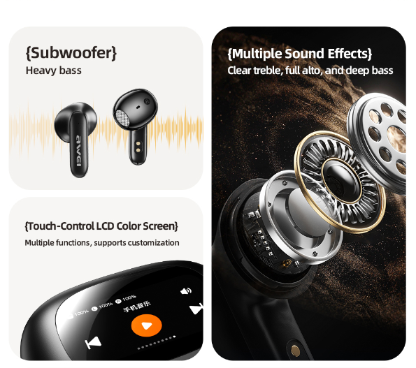 Awei TP97 – Auricolari Wireless con Schermo LCD Touch 🎶 | Bluetooth 5.4 🚀 | Subwoofer Bass 🔊 | Effetti Sonori 3D 🎧 | Batteria Lunga Durata 🔋