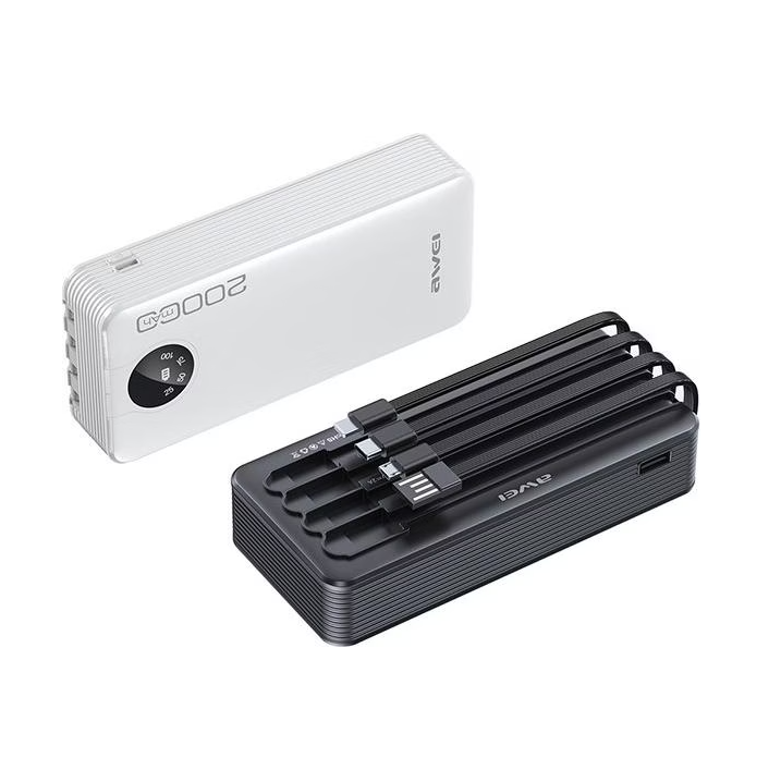 Awei P134K Power Bank 20000mAh  | 4 Cavi Integrati  | Ricarica Rapida  | Display LED  |  Ultra Slim & Portatile