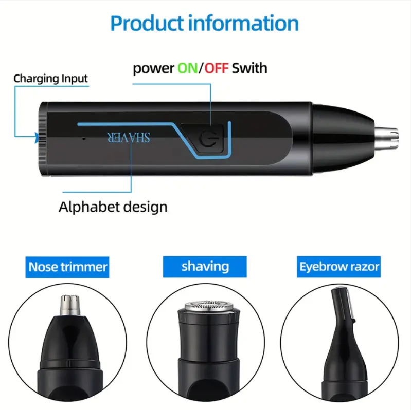 💥Trimmer 3 in 1 Professionale💥 Taglio Perfetto per Naso, Sopracciglia e Rasatura - Multifunzionale, Elegante e Facile da Usare! ✨🔥