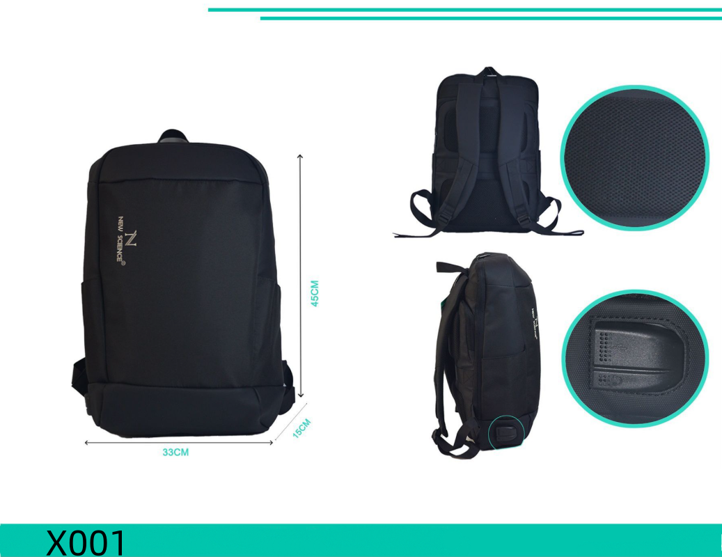 Zaino Laptop X001 – Porta PC con USB e Jack 3.5mm, Leggero e Capiente per Scuola e Viaggi, Nero, 33x45x15 cm