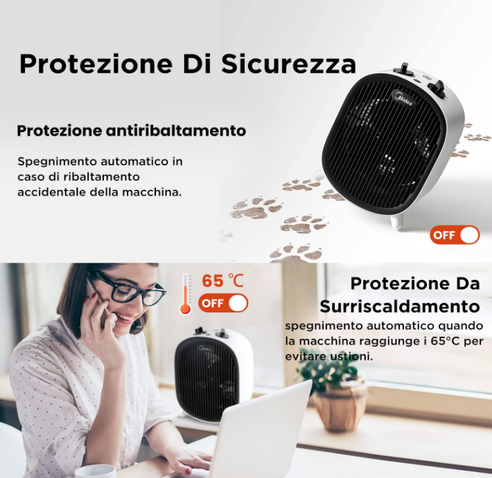 Termoventilatore 2000W NF-20-20AW Caldo Istantaneo 2 Livelli di Potenza Ultra Sicuro Design Moderno per Casa Ufficio Bagno Salotto