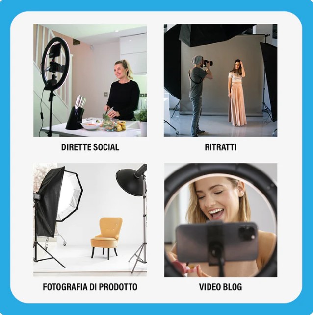 Treppiede Multifunzionale Fotografico in Alluminio alto 2.1 metri – Cavalletto Regolabile e Pieghevole per Luci, Softbox e Accessori - LS-TRP01