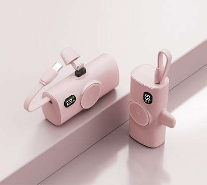 Power Bank Tascabile a Forma di Capsula | Wireless con Ricarica Magnetica | Compatibile con Smartwatch | Con Cavo Integrato | Porta Type-C | Design Ultra Compatto| 5000mAh - PB01