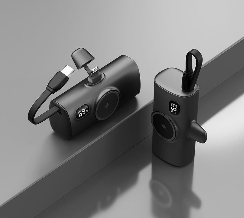 Power Bank Tascabile a Forma di Capsula | Wireless con Ricarica Magnetica | Compatibile con Smartwatch | Con Cavo Integrato | Porta Type-C | Design Ultra Compatto| 5000mAh - PB01