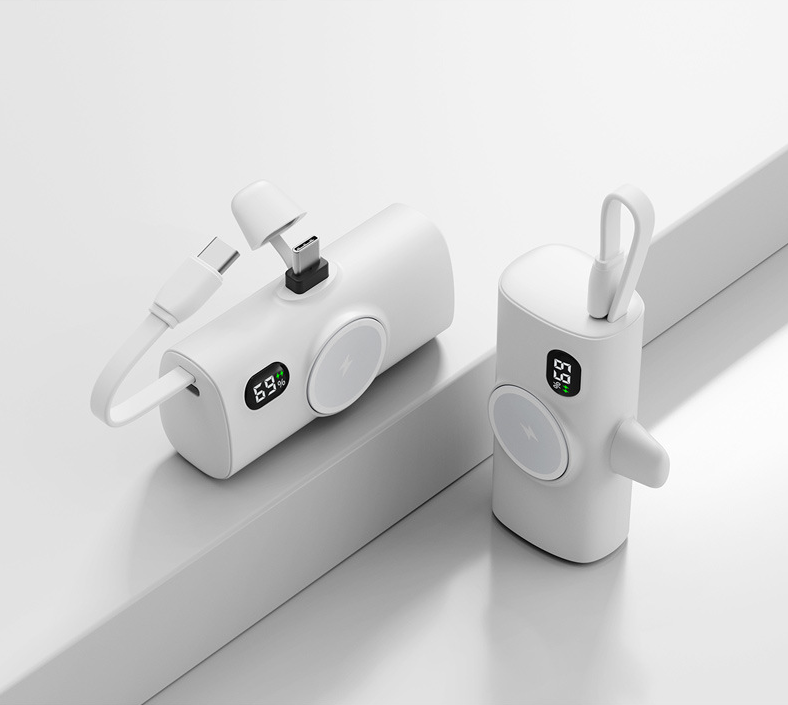 Power Bank Tascabile a Forma di Capsula | Wireless con Ricarica Magnetica | Compatibile con Smartwatch | Con Cavo Integrato | Porta Type-C | Design Ultra Compatto| 5000mAh - PB01