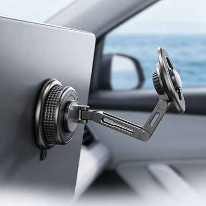 Supporto Magnetico a Ventosa in Metallo, Pieghevole e Regolabile, Rotazione a 360°, Multisuperficie per Auto, Casa e Ufficio, Ideale per Cruscotti e Superfici Lisce – X2-102