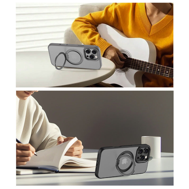 Cover con Supporto Rotante a 360°, Trasparente Effetto Fumé – Bordi Colorati, Compatibile MagSafe - CS05