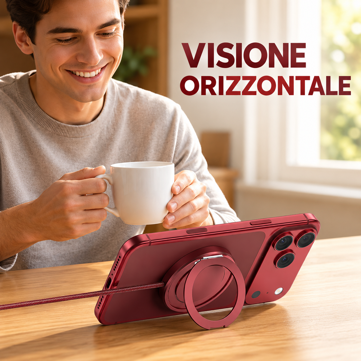 Caricatore Wireless Magnetico Qi2 25W, Ricarica Rapida, Supporto Pieghevole con Anello, Design Ultrasottile 7 mm, Cavo USB-C -Qi2-25W