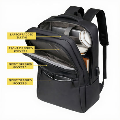 Zaino Business Multifunzionale per Viaggi, Pendolarismo, Lavoro e Uso Quotidiano, con Ricarica USB, Impermeabile, Riflettente e Scomparti Multipli - 2223