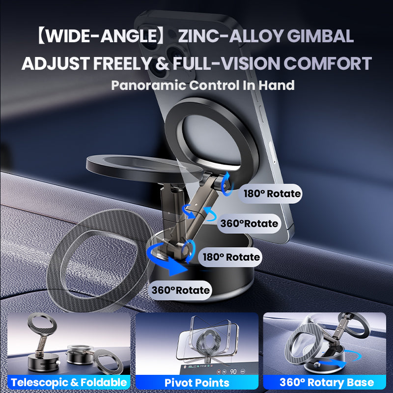 Supporto magnetico auto ultra potente | Ventosa a vuoto | Rotazione 360° | Design pieghevole fibra di carbonio -A7 PRO