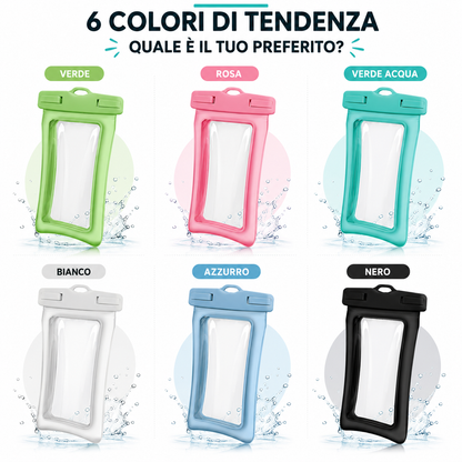 Custodia Impermeabile Galleggiante per Smartphone con Doppio Airbag, IPX8 fino a 30 Metri, Compatibile fino a 7,2 Pollici, TPU Touch ad Alta Sensibilità, per Nuoto, Immersioni e Terme, con Cordino Girevole-J009-2