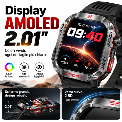 Smartwatch Sport AMOLED 2,01" con Chiamate Bluetooth, 100+ Modalità Sport, IP68, Torcia, Cardiofrequenzimetro e Batteria 600mAh LS-SW02