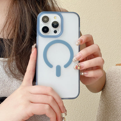 Cover per iPhone trasparente opaca con bordi colorati, compatibile con MagSafe - 7016
