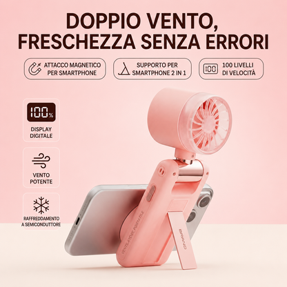 Ventilatore Portatile USB con sistema di Raffreddamento a Semiconduttore | Magnetico con Supporto Pieghevole 180° | Mini Ventilatore Ricaricabile 3600mAh | 100 Livelli di Velocità | Display Digitale -GT22