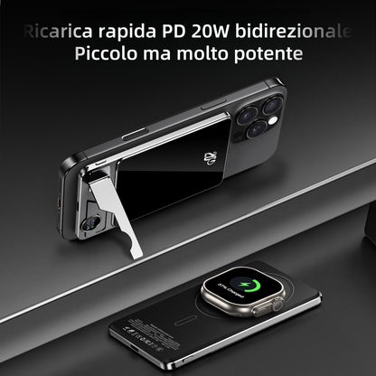 Power Bank MagSafe super sottile 3 in 1 | Ricarica rapida 20W PD + Wireless 15W | 10000mAh ultraleggero in alluminio con supporto – F15
