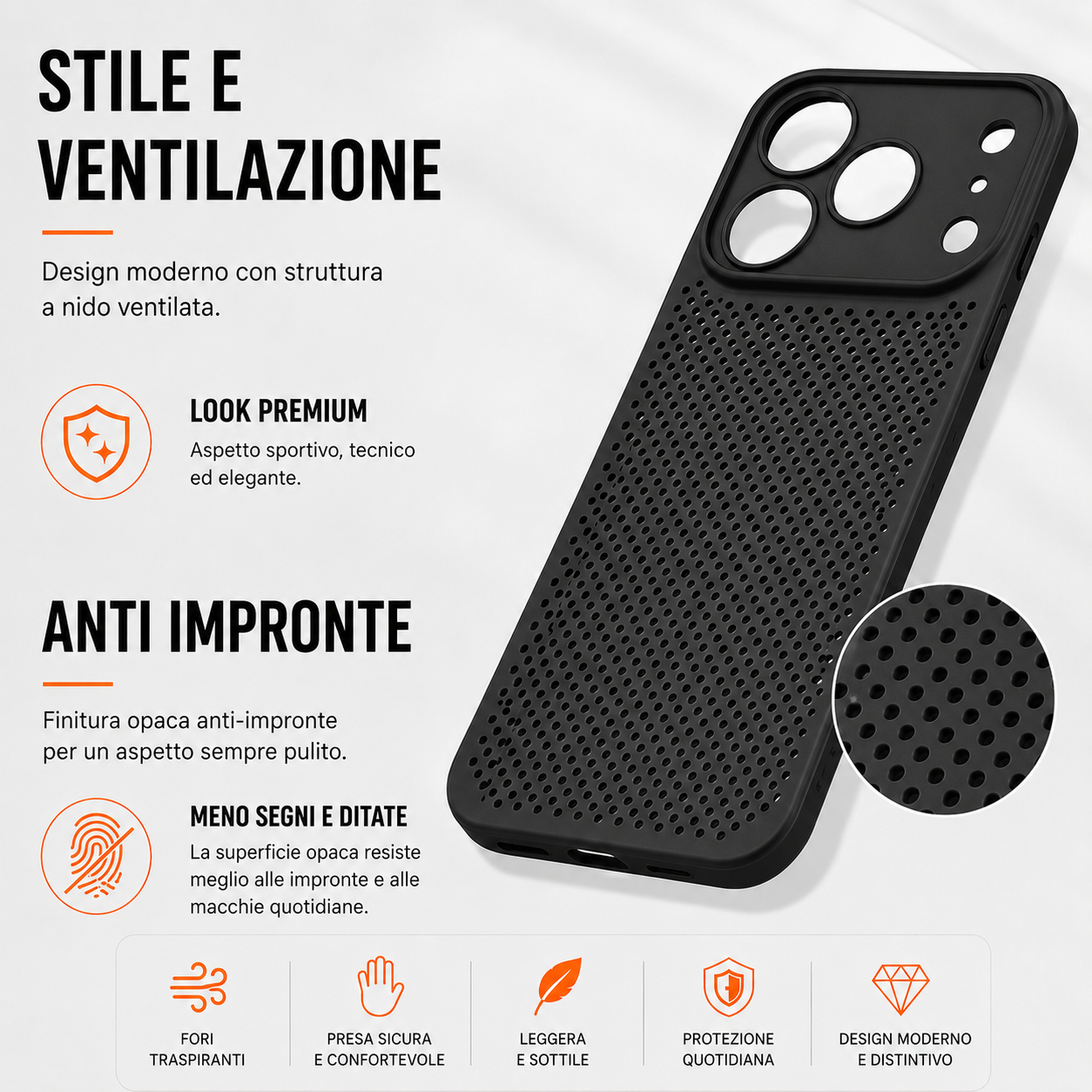 Cover iPhone 10g Ultra Leggera, Custodia Sottile Traspirante con Fori di Ventilazione, Anti-Calore, Anti-Sudore  CS12