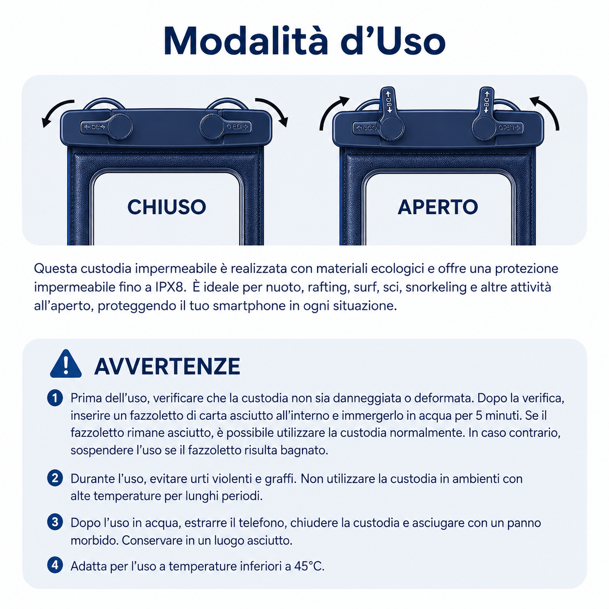 Custodia Galleggiante Impermeabile IPX8 per Smartphone con Chiusura Brevettata, Certificazione SGS, Touch Screen, Tracolla Regolabile e Colori Multipli – Compatibile fino a 7,2 Pollici-J010-2