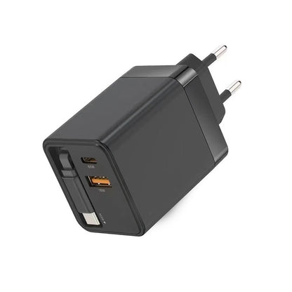 Caricatore GaN 40W/65W con Cavo Retrattile 80cm – Doppia Porta USB-A + USB-C – Ricarica Veloce Compatta | Mod. ZCD