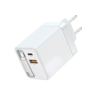 Caricatore GaN 40W/65W con Cavo Retrattile 80cm – Doppia Porta USB-A + USB-C – Ricarica Veloce Compatta | Mod. ZCD