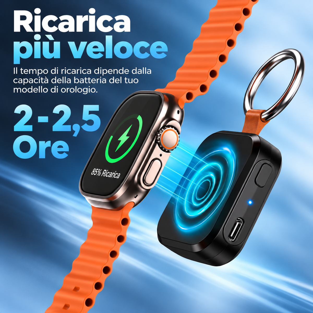 Caricatore Wireless Magnetico Portatile Compatibile Solo con Apple Watch – Batteria Integrata 1200mAh, Ricarica Type-C, Mini Power Bank con Portachiavi – X10