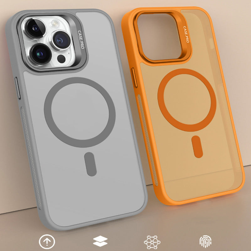 Cover iPhone con Supporto Fotocamera Integrato – Trasparente Fumé, Compatibile MagSafe, Mod. 7011