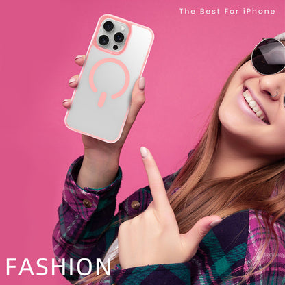 Cover per iPhone trasparente opaca con bordi colorati, compatibile con MagSafe - 7016
