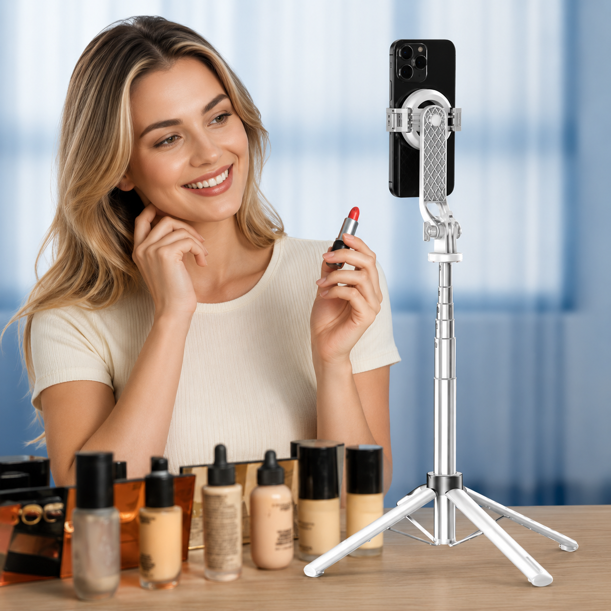 Bastone Selfie Magnetico con Treppiede Integrato, Bluetooth 5.2, Estensibile fino a 1,34 m, Supporto Smartphone MagSafe, Telecomando Wireless, Supporto da Terra per Video, Live Streaming e Foto - P135