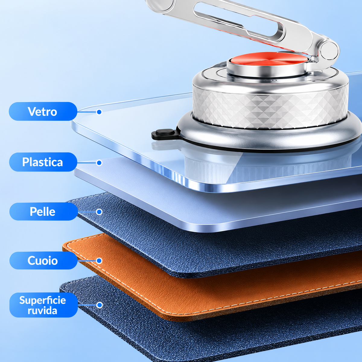 Supporto Magnetico a Ventosa in Metallo, Pieghevole e Regolabile, Rotazione a 360°, Multisuperficie per Auto, Casa e Ufficio, Ideale per Cruscotti e Superfici Lisce – X2-102