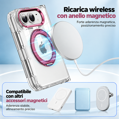 Cover Trasparente Magnetica per iPhone Duo con Supporto ad Anello 360° – Antiurto - DUO03