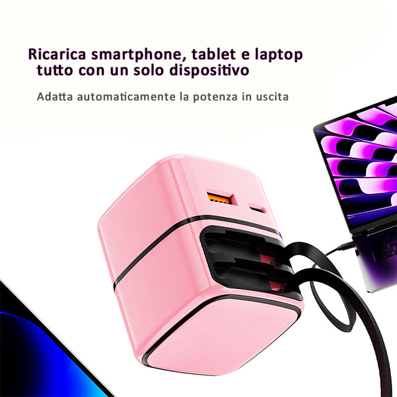 Caricatore GaN 35W Super Fast Charge – 4 Uscite con Doppio Cavo Retrattile Type-C + Lightning Integrato – Compatibile iPhone/Android/Notebook (CG01)